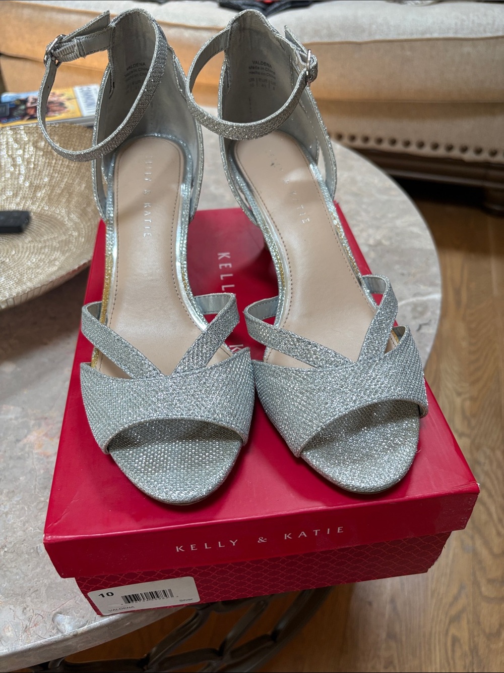 Kelly & Katie Glitter Silver Ankle-Strap Heels